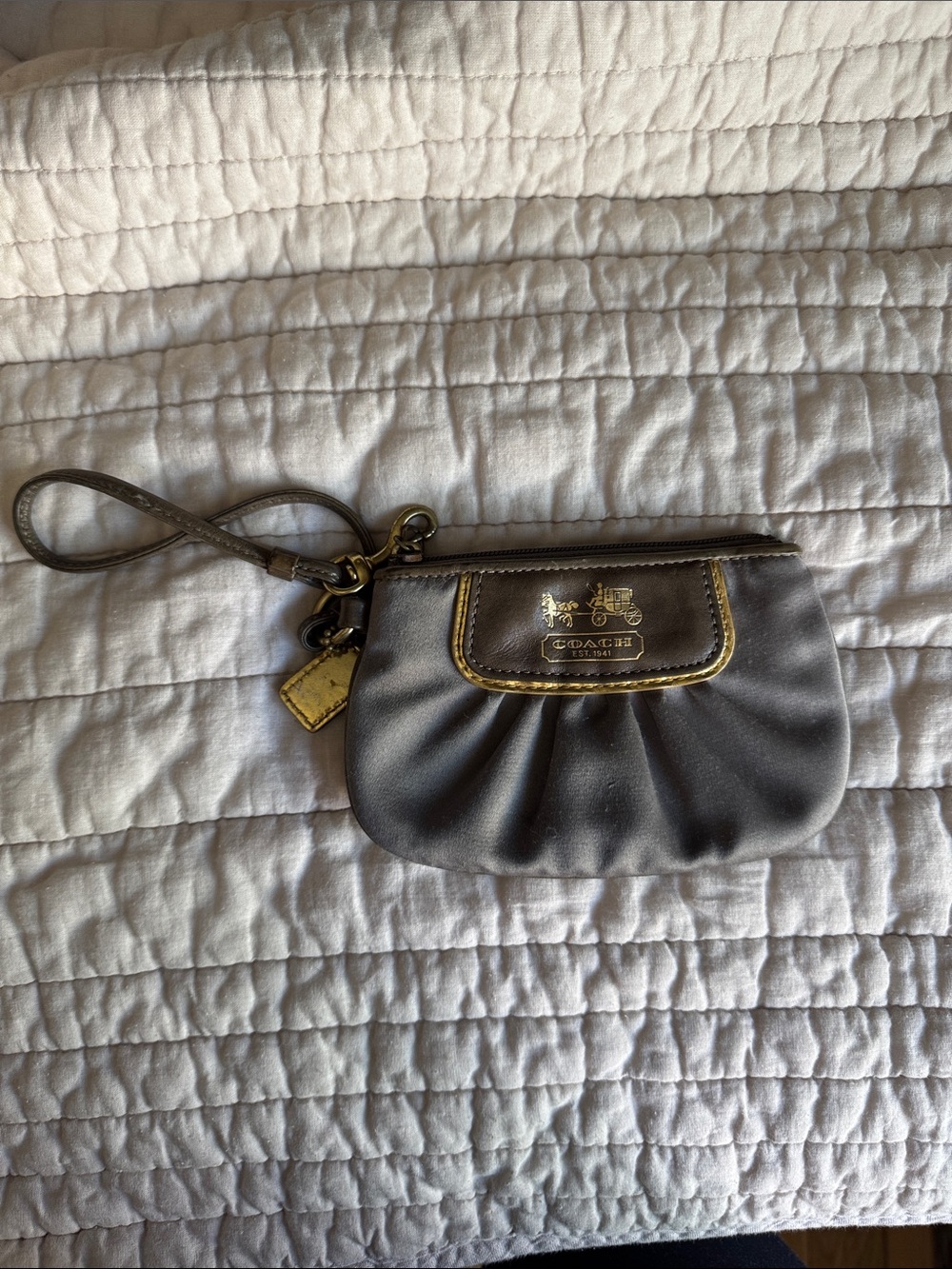 Coach Metallic Brown Satin Wristlet with Gold Trim